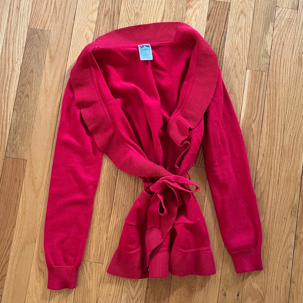 Gymboree Ruffle Tie Front Festive Red Sweater Girls L 10-12